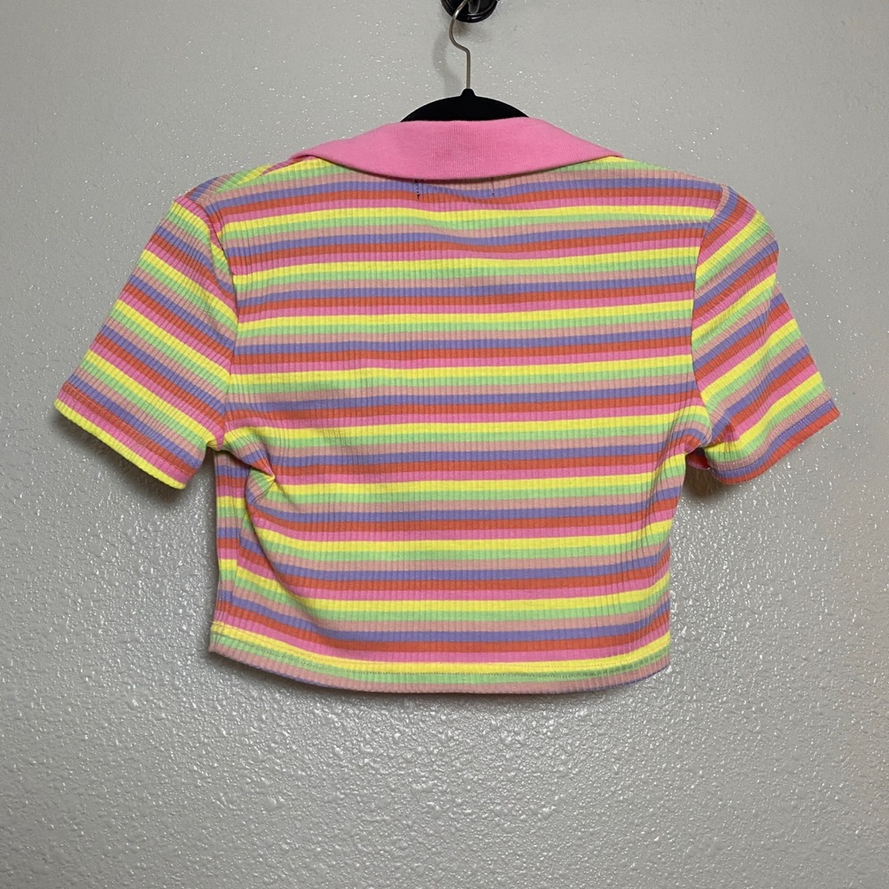 Cider Pastel Striped Cropped Polo Size Medium Kawaii Rainbow Y2K Kidcore Retro - Picture 2 of 5